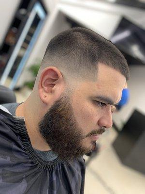 Mid High Fade and beard trim and line up