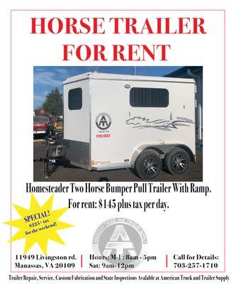 2 Horse Trailer for Rent.