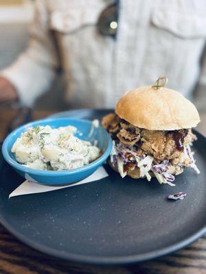 Funghi sando and potato salad