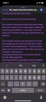 Email of being censored by dealership
