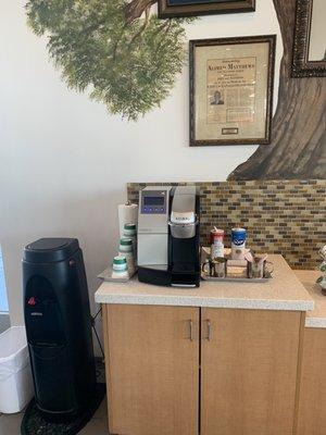 Coffee station in waiting area.