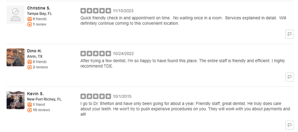 These are real patient reviews that are being unfairly marked as "not recommended" by Yelp's software. All reviews are unsolicited and real!