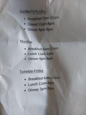 limited hours, no weekend lunches