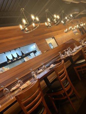 Inside of restaurant. I love that you get to see the kitchen and the cooks. It feels personal. And intimate. Clean space.