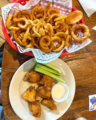 6 count nuggets flaming Parmesan dry rub with curly fries.