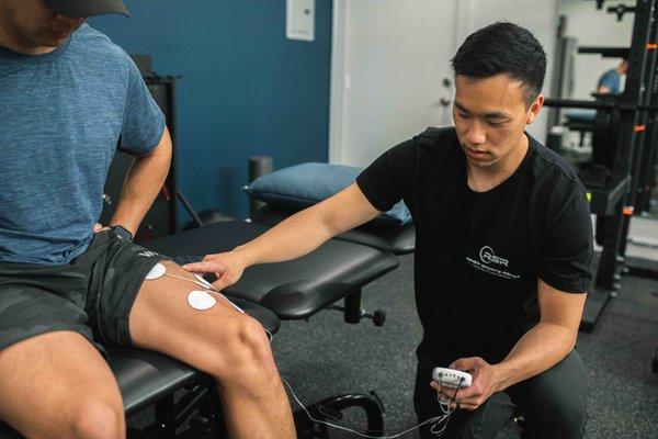 Neuromuscular Electrical Stimulation for quad activation after knee surgery