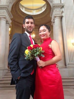 Beautiful Bridal Bouquet with red & yellow roses and yellow Boutonniere