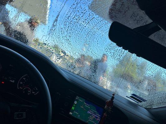 Drive thru manual car wash! So many people working on the cars! :D