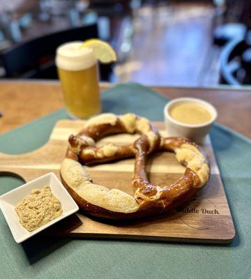 Giant Pretzel with cheese sauce and stone ground mustard