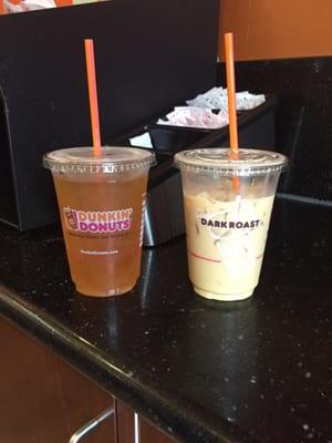 Iced green tea lemonade and iced coconut coffee light and sweet! Good stuff!! Haha