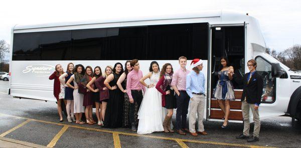 Our limo bus is great for parties. This vehicle holds up to 26 passengers with limo interior.