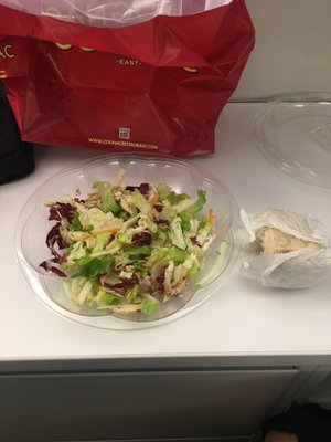 Sad small desk salad. The bread is almost the size of the bowl!