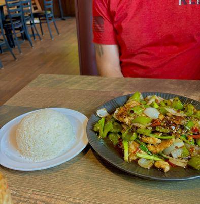 Black Pepper Stir Fry with Side of White Rice