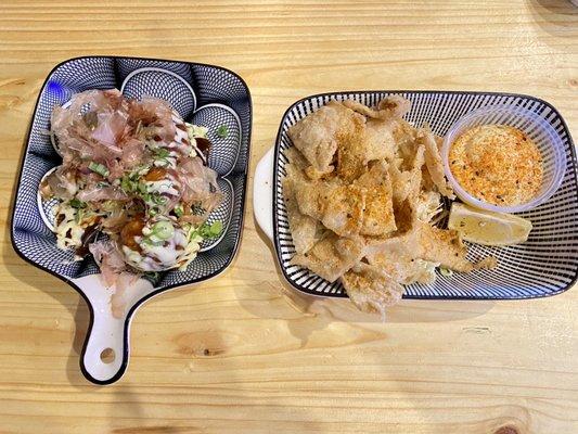 Takoyaki and chicken skin