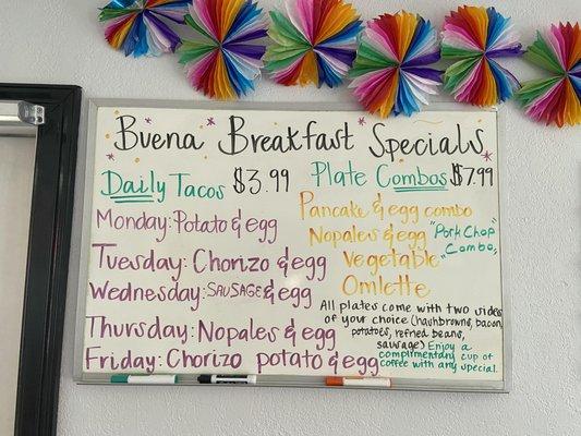 Buen Apetito has daily specials that periodically change.