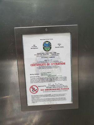 2 year old elevator operation certificates