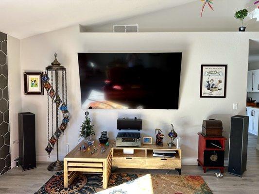 Ben hanged TV, assembled furniture and wired surround sound. See any wires? No you don't! They're all hidden in conduits and the walls.