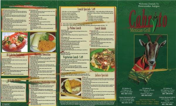 Page 1 of Cabrito's Menu