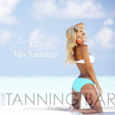 Join us every Tuesday for $20 Tan Tuesday!
 Book yours today right online!  www.yourtanningbar.com