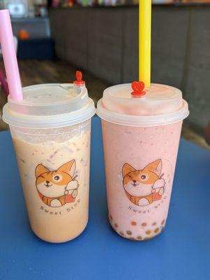 Thai tea + strawberry mango smoothie