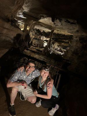 My father and I in front of a beautiful collection of stalagmites, stalactites, columns and soda straws.