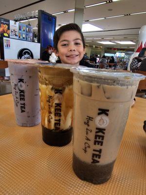 Oreo milk tea, brown sugar dalgonette, Taro milk tea