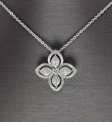 14k white gold diamond clover necklace