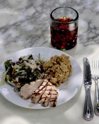 kale crunch salad + curry chix salad with grilled breast of chicken,