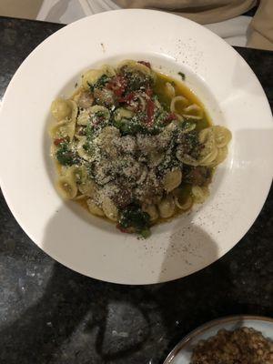 Italian sausage with broccoli rabbi and pasta