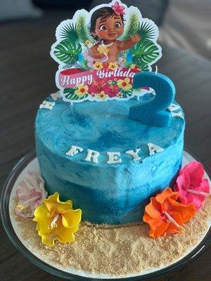 Moana themed- inside was chocolate cake with white frosting