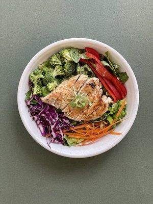 Thai Crunch Salad with Chicken or Salmon & Sesame Ginger Dressing