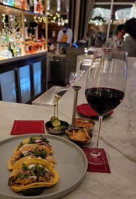 Red wine and Chicken Tinga Tacos!