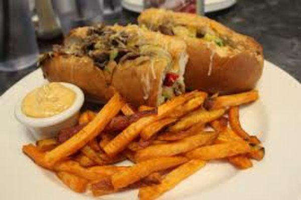 Philly cheese steak. pepper onion mushroom cheese