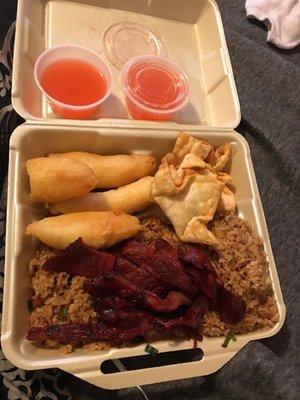 So good!!! Crab Rangoon, chicken fingers, boneless ribs and pork fried rice