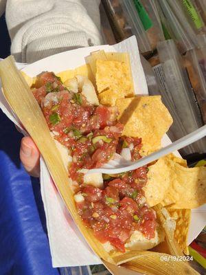 Chicken tamale with free chips