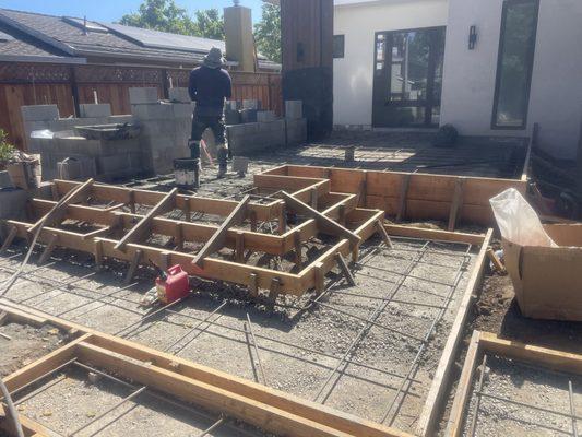 Concrete forms for patio and steps