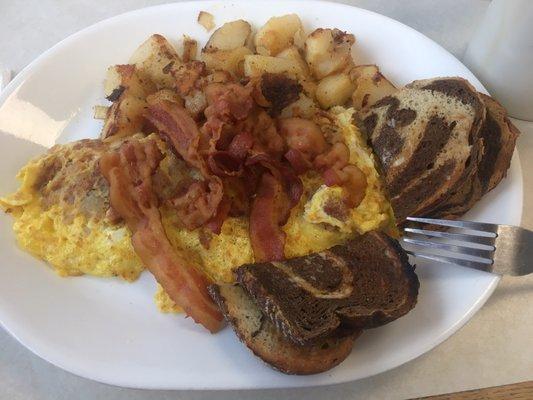 Hash and cheese omelette! Delish!