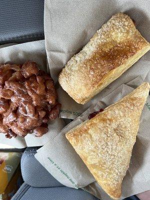 Apple fritter, almond banket, cherry turnover