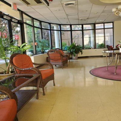 The interior vibe. Sun room between elevators and patio.