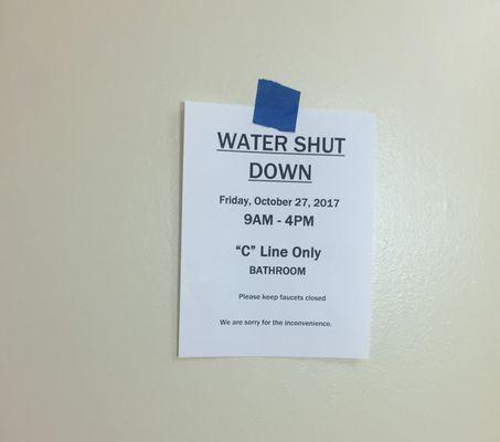 Water Shut Down - Oct 27, 2017