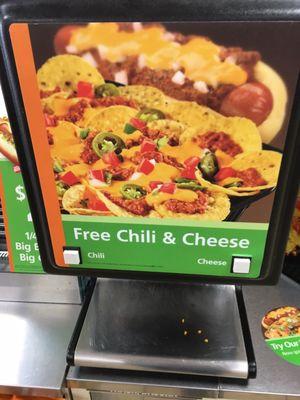 Free chili and cheese for your nachos or dogs.