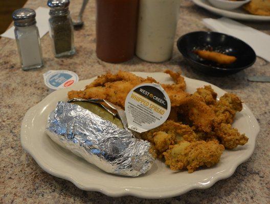 Salt and Pepper Catfish with Oysters and Baked Potato