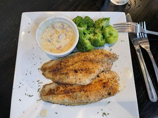 Grilled Catfish with Maque Choux & Broccoli