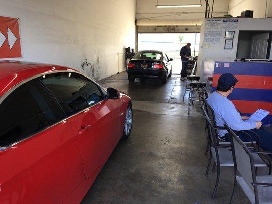 Here is my 2012 BMW in for a smog check. A 2004 BMW in already. The owner is awesome. I have visits his place for over two years.