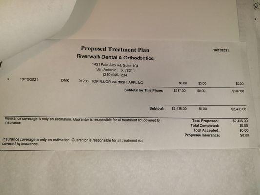 2nd page of unnecessary treatment plan.  They added stuff that is not necessary or needed