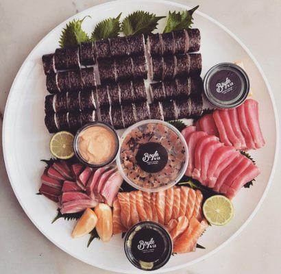 Sushi Rolls and Sashimi Delivery Platter.