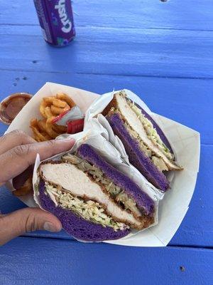 Purple chicken sandwich