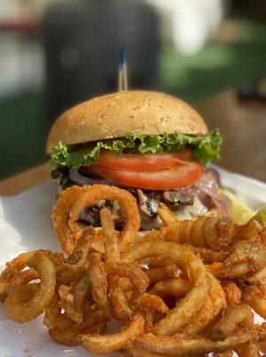 Mushroom and onion cheeseburger