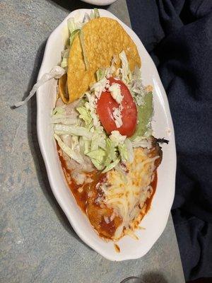 1/2 of the Casa Maria Dinner - sampler of taco, enchilada, tamale, chalupa, and chile relleno