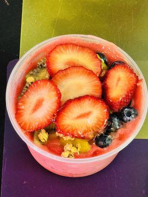 Strawberry Alarm Clock Smoothie Bowl with Strawberry, Blueberry, Honey and Granola.